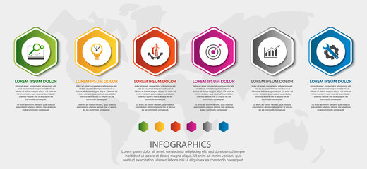Vector infographic 3D template polygons with rounded corners for six label, diagram, graph, presentation. Business concept with 6 options. For content, flowchart, steps, timeline, workflow. EPS10