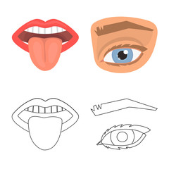 Vector illustration of body and part sign. Collection of body and anatomy vector icon for stock.