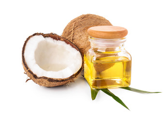 Composition with coconut oil on white background