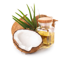 Composition with coconut oil on white background