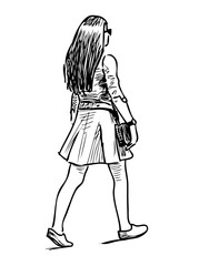 Sketch of young girl striding down the street