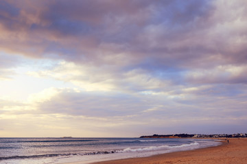 lonely beach at sunset