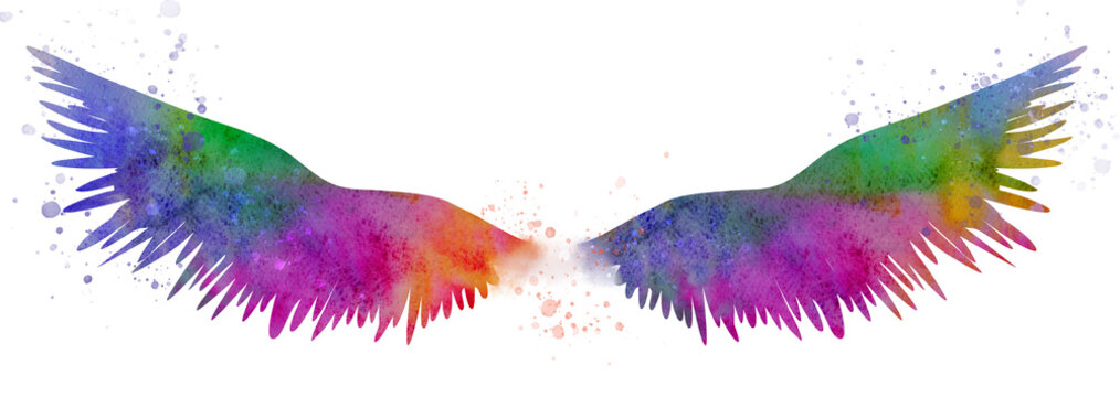 Beautiful magic watercolor wings, symbol of freedom