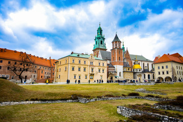 Fototapeta na wymiar KRAKOW, POLAND - MARCH 17: Wawel Castle on March 17, 2019 in Krakow, Poland.