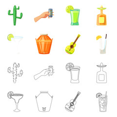 Vector illustration of cafe and Latin sign. Set of cafe and national stock vector illustration.