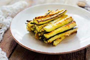 Baked zucchini sticks. Homemade. Vegetables. Vegetarian.