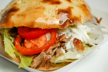 close up with delicious kebab with chicken and vegetable