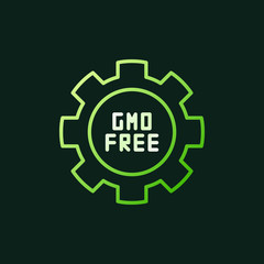 GMO Free in Cogwheel vector green outline icon or sign on dark background