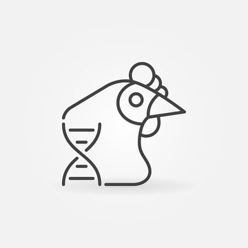 Chicken with DNA vector concept icon or symbol in thin line style