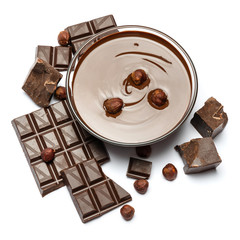 glass bowl of chocolate cream or melted chocolate isolated on white