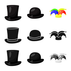 Vector illustration of clothing and cap sign. Collection of clothing and beret stock symbol for web.