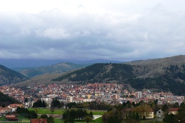 landscape of the city in spring colors