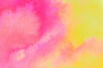 Pink and yellow ink wash background. Close up of original artwork.