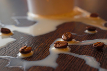 coffee beans with milk on the table