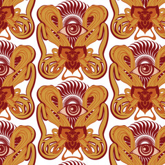 Vector pattern with hand drawn illustration of flower with human eye .