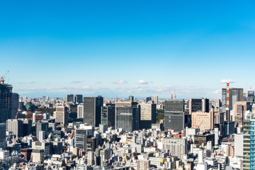 Asia business concept for real estate and corporate construction - panoramic urban city skyline aerial view under blue sky in hamamatsucho, tokyo, Japan