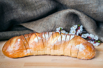 sliced loaf of fresh bread