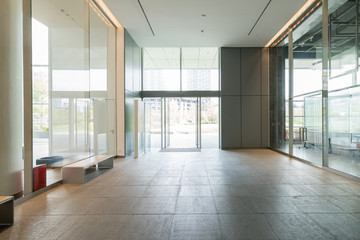 Interior space, white walls and glass windows