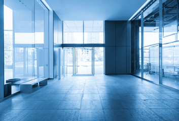 Interior space, white walls and glass windows