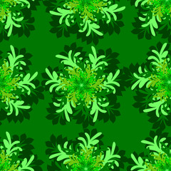 a green background with a floral ornament of light green and dark green colors