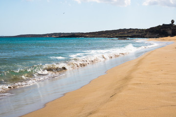 Landscape of beach and sea. Beautiful coast with sand