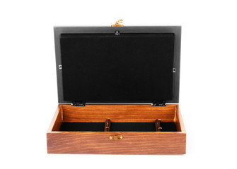 Small dark colored wooden box isolated on white background