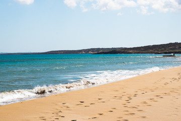 Fototapeta na wymiar Landscape of beach and sea. Beautiful coast with sand