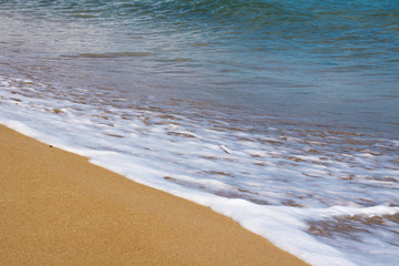 Landscape of beach and sea. Beautiful coast with sand