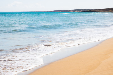 Landscape of beach and sea. Beautiful coast with sand