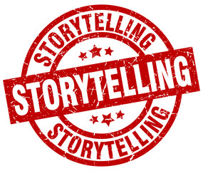 storytelling round red grunge stamp