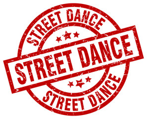street dance round red grunge stamp
