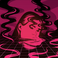 Vector hand drawn illustration of melting girl with smoke.