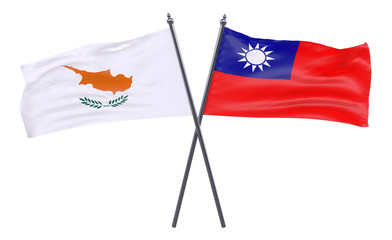 Cyprus and Taiwan, two crossed flags isolated on white background. 3d image