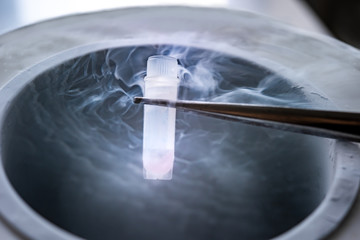Cryopreservation of test tube on liquid nitrogen, a liquid nitrogen bank containing sperm and eggs cryosamples
