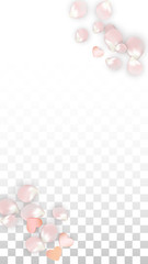 Vector Realistic Petals and Hearts Confetti. Flying Sakura and Hearts on Transparent Background. Wedding Invitation Background. Spring Romance Poster. Vector Illustration for Anniversary Design.