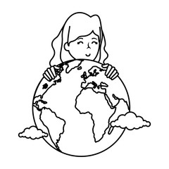 woman with world planet earth