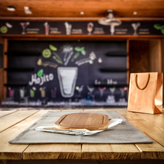 Desk of free space and summer bar 