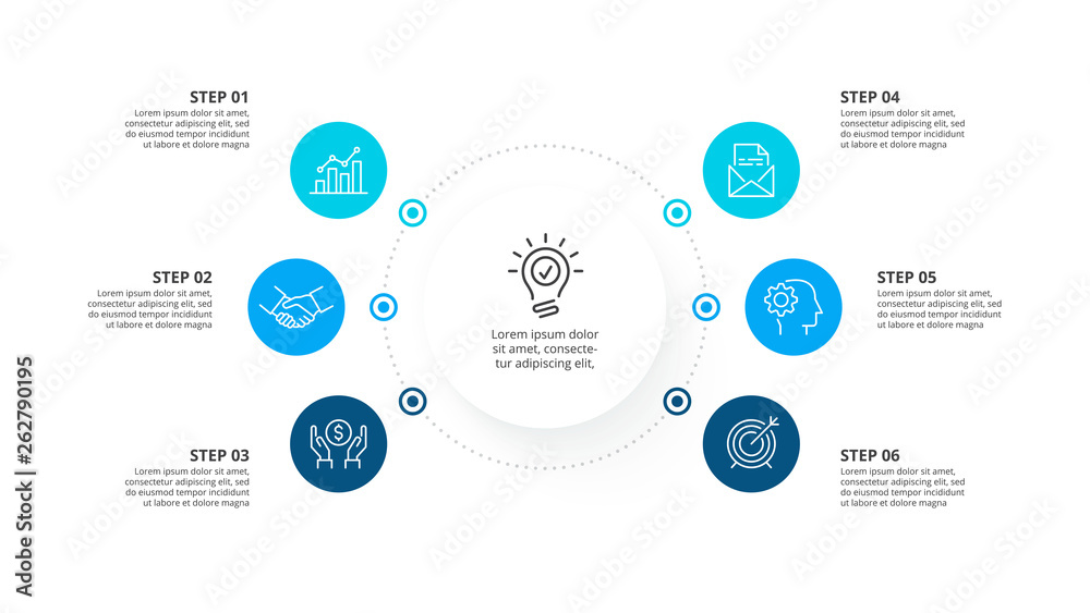 Poster Vector infographic circles with icons and 6 options or steps. Infographics for business concept. Can be used for presentations banner, workflow layout, process diagram, flow chart, info graph.