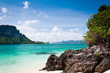 Tropical beach with blue sky