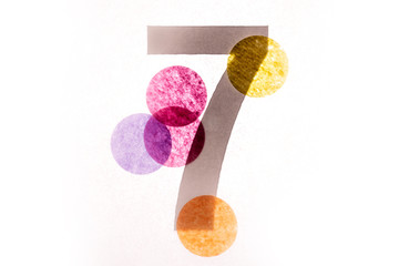 7 number seven, graphic black digit and creative typography with colourful wheels, happy birthday