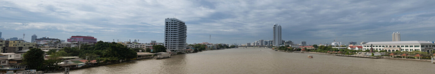 Fototapeta na wymiar Wide angle view City taken on Rama VIII bridge (Panorama)