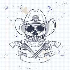 Sketch, skull with cowboy