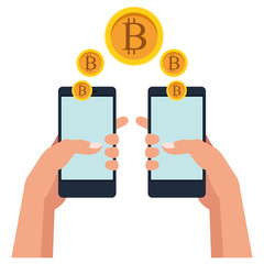 hand holding cellphone with cryptocurrency