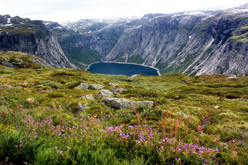 Lake Ringedalsvatnet on the way to Trolltunga, Norway. Beautiful scandinavian landscape.