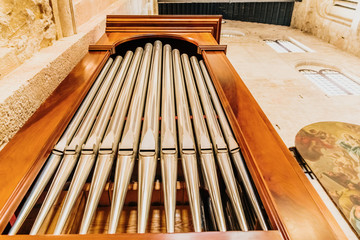 Detail of an organ in Cathedral Bari to play pieces of music during religious celebrations.