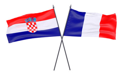 Croatia and France, two crossed flags isolated on white background. 3d image