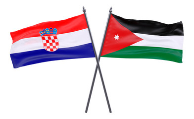 Croatia and Jordan, two crossed flags isolated on white background. 3d image