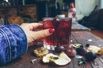 Coctail on the wooden background