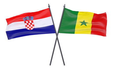 Croatia and Senegal, two crossed flags isolated on white background. 3d image