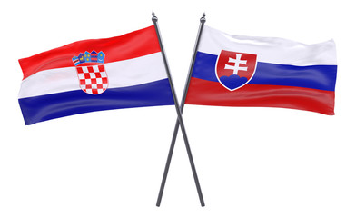 Croatia and Slovakia, two crossed flags isolated on white background. 3d image